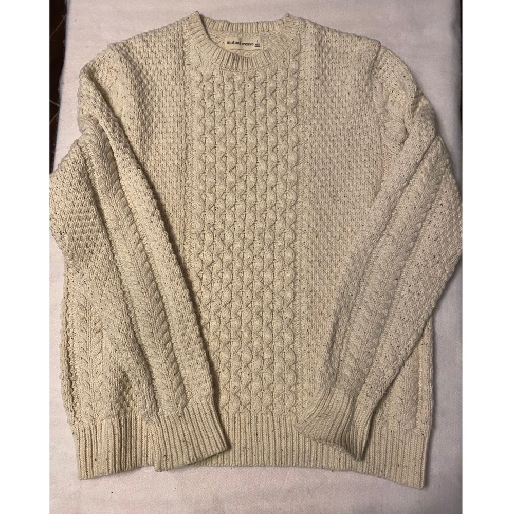 Mutual Weave  Women's Cream Cable Knit Wool Blend‎ Sweater Size L